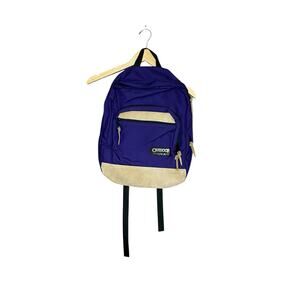 Vintage Outdoors USA Purple Backpack Leather Bottom Gorpcore Granola 80s USA